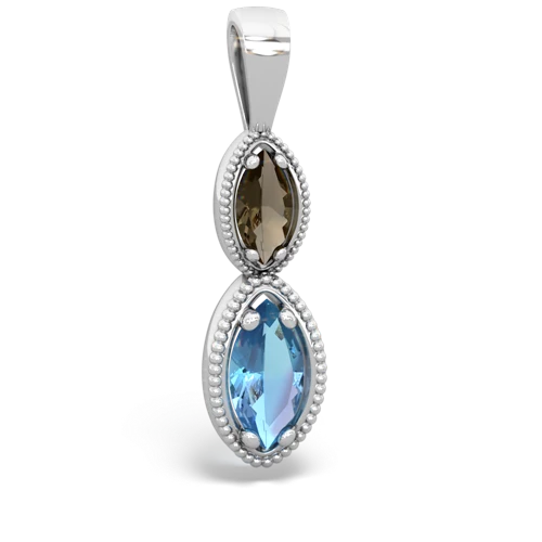 smoky quartz-blue topaz antique milgrain pendant