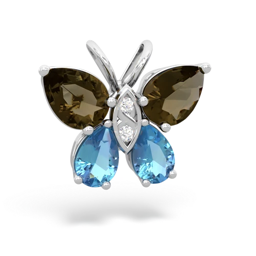 smoky quartz-blue topaz butterfly pendant