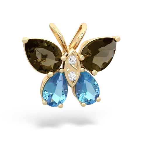 smoky quartz-blue topaz butterfly pendant