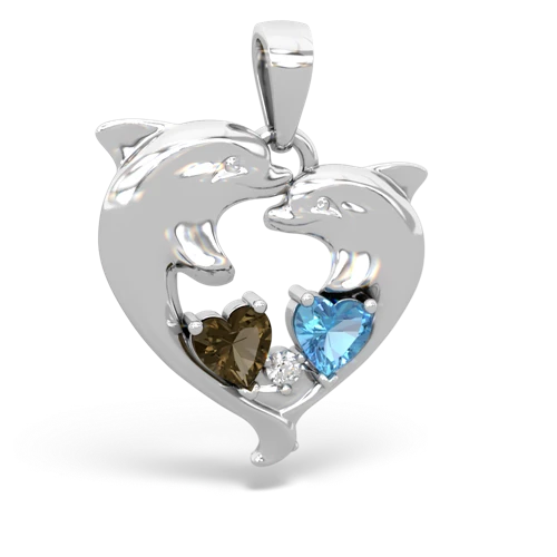 smoky quartz-blue topaz dolphins pendant