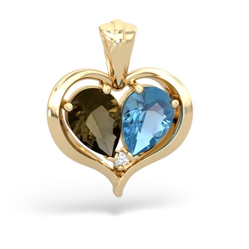 smoky quartz-blue topaz half heart whole pendant