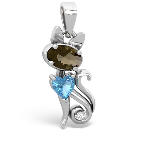 smoky quartz-blue topaz kitten pendant