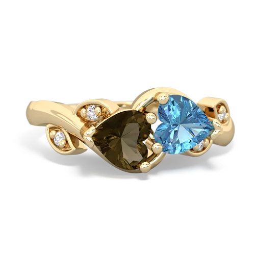 smoky quartz-blue topaz floral keepsake ring