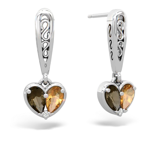 smoky quartz-citrine filligree earrings