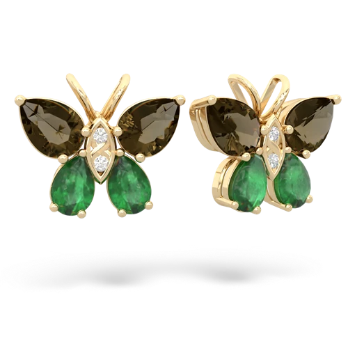 smoky quartz-emerald butterfly earrings