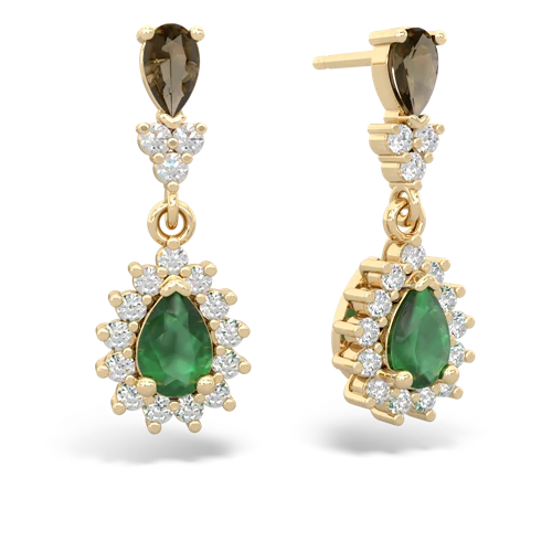 smoky quartz-emerald dangle earrings