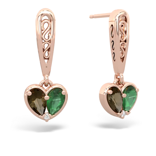 smoky quartz-emerald filligree earrings