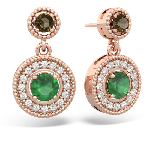 smoky quartz-emerald halo earrings