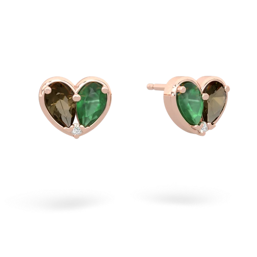 smoky quartz-emerald one heart earrings