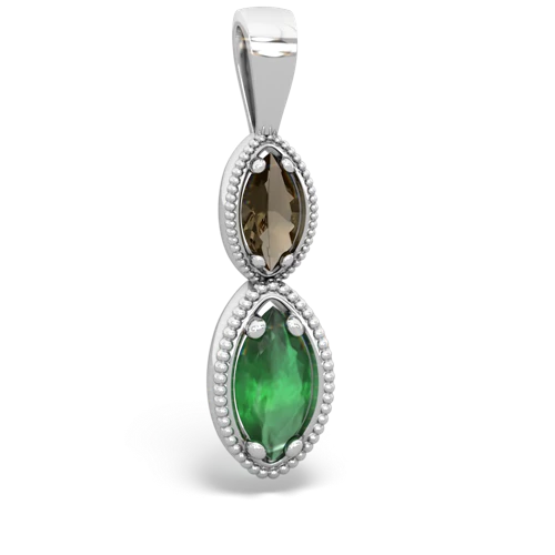 smoky quartz-emerald antique milgrain pendant