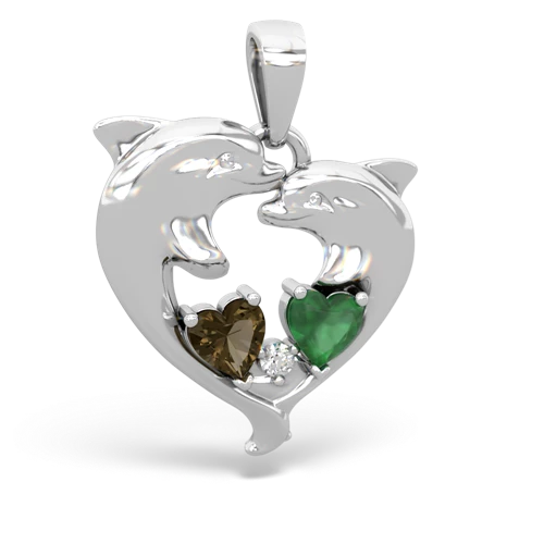 smoky quartz-emerald dolphins pendant