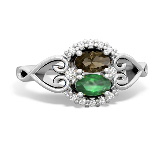 smoky quartz-emerald antique keepsake ring