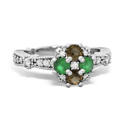 smoky quartz-emerald art deco engagement ring