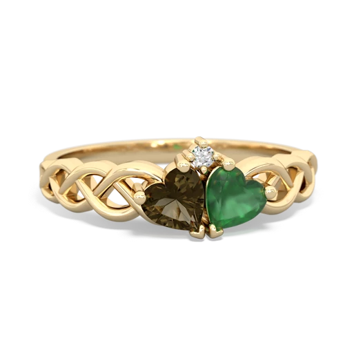 smoky quartz-emerald celtic braid ring