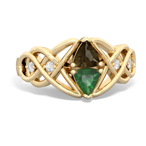 smoky quartz-emerald celtic knot ring