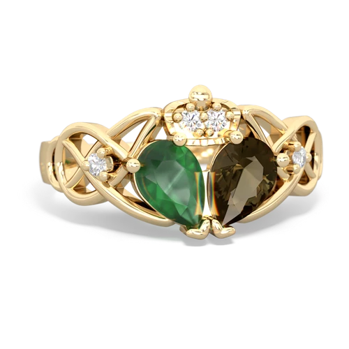smoky quartz-emerald claddagh ring