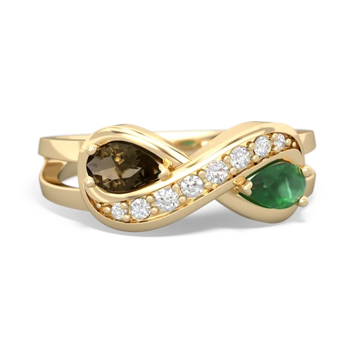 smoky quartz-emerald diamond infinity ring