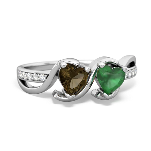smoky quartz-emerald double heart ring