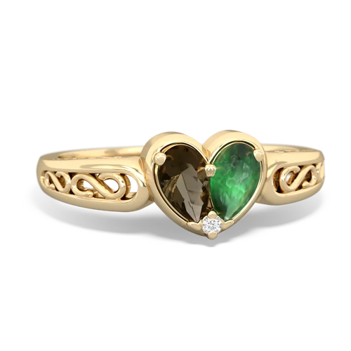 smoky quartz-emerald filligree ring