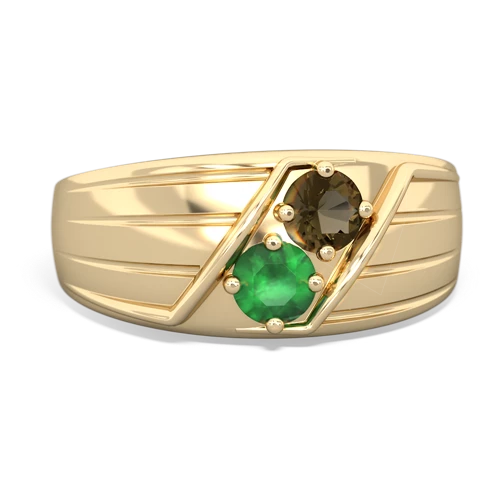 smoky quartz-emerald mens ring
