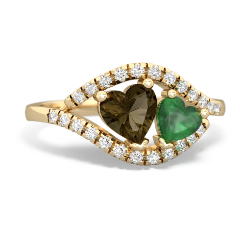 smoky quartz-emerald mother child ring