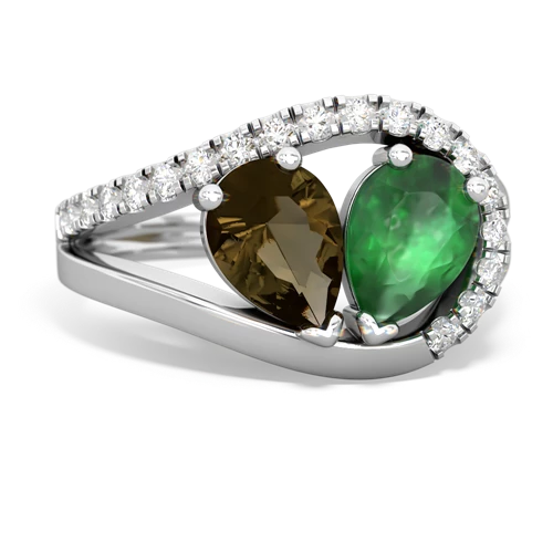 smoky quartz-emerald pave heart ring