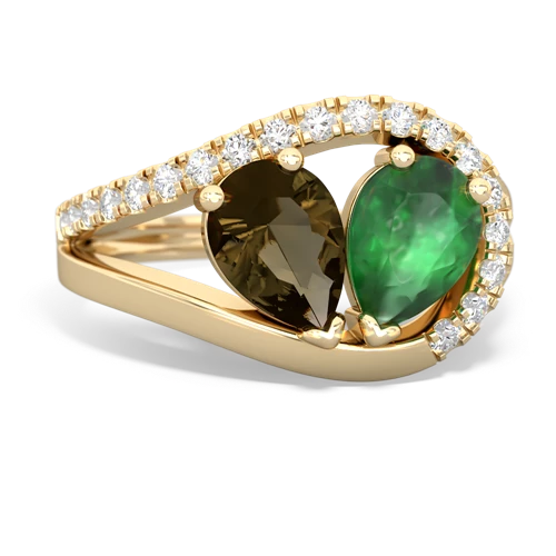 smoky quartz-emerald pave heart ring
