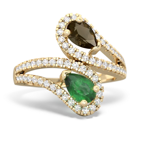 smoky quartz-emerald pave swirls ring