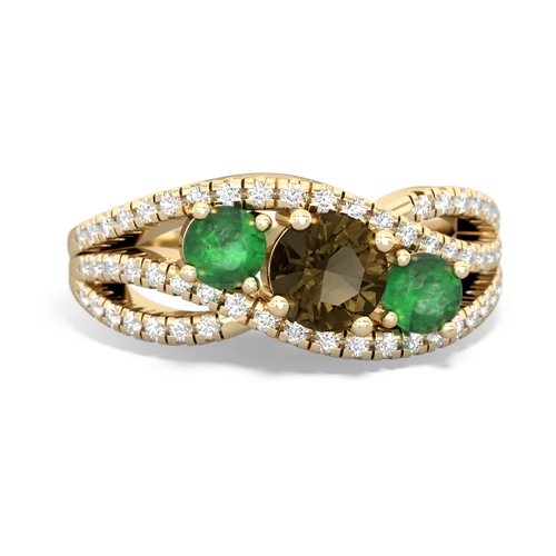 smoky quartz-emerald three stone pave ring
