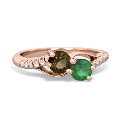 smoky quartz-emerald two stone infinity ring