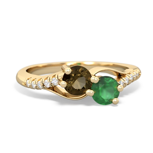 smoky quartz-emerald two stone infinity ring