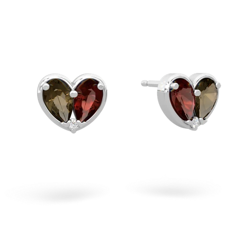 smoky quartz-garnet one heart earrings