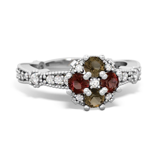 smoky quartz-garnet art deco engagement ring