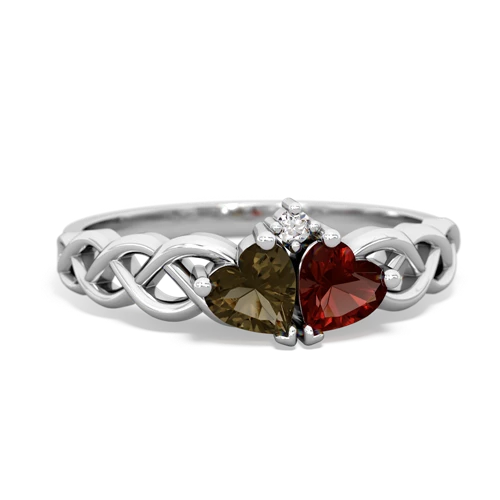 smoky quartz-garnet celtic braid ring