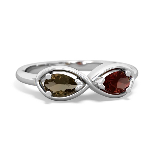 smoky quartz-garnet infinity ring