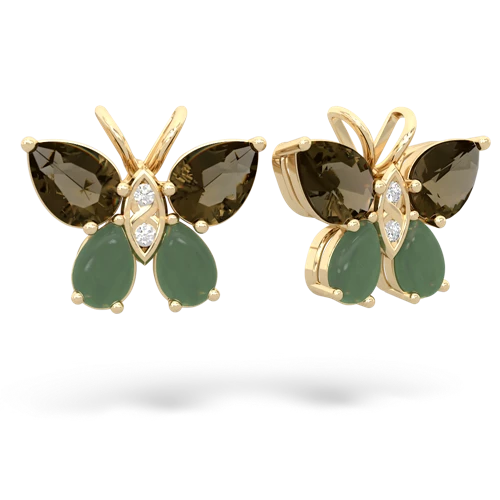 smoky quartz-jade butterfly earrings