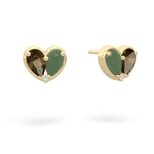 smoky quartz-jade one heart earrings