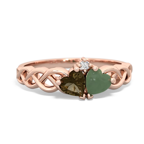 smoky quartz-jade celtic braid ring