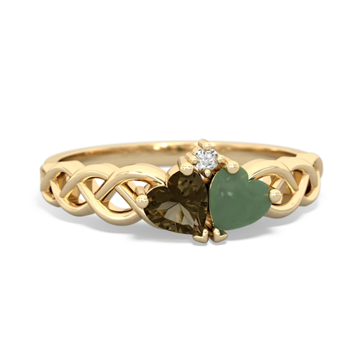 smoky quartz-jade celtic braid ring