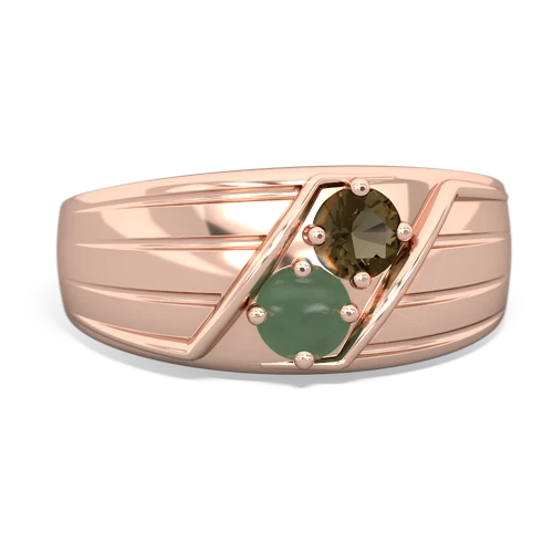 smoky quartz-jade mens ring