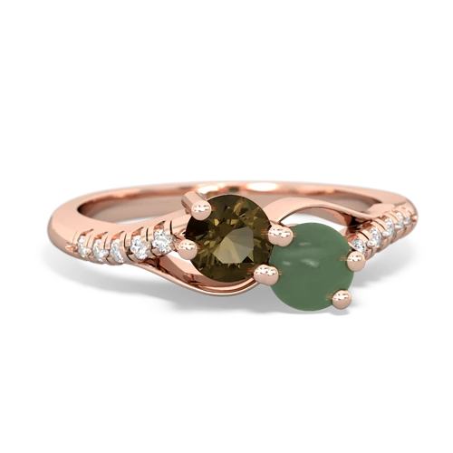 smoky quartz-jade two stone infinity ring