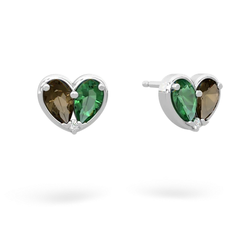 smoky quartz-lab emerald one heart earrings