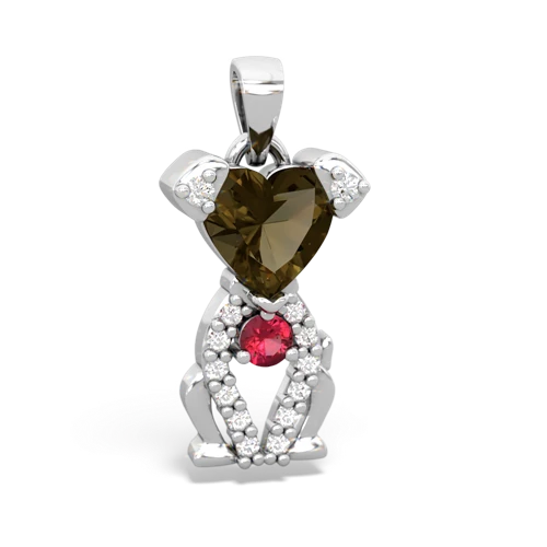 smoky quartz-lab ruby birthstone puppy pendant