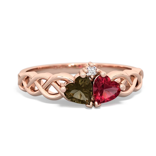 smoky quartz-lab ruby celtic braid ring
