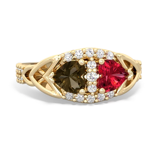 smoky quartz-lab ruby keepsake engagement ring