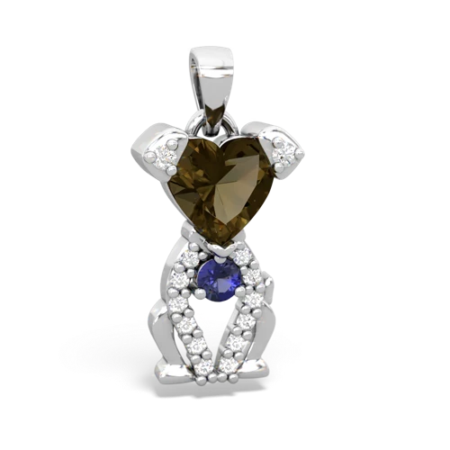 smoky quartz-lab sapphire birthstone puppy pendant