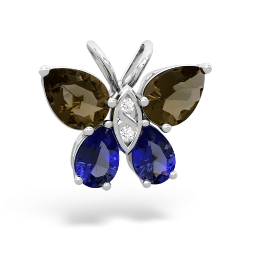 smoky quartz-lab sapphire butterfly pendant