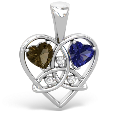 smoky quartz-lab sapphire celtic heart pendant