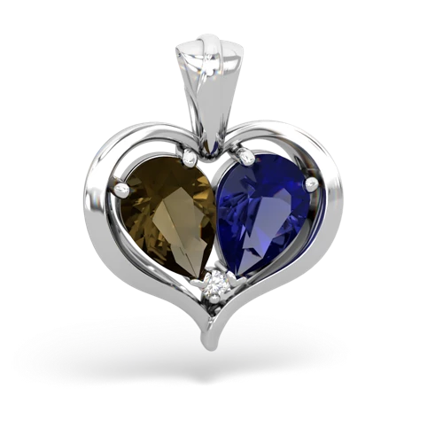 smoky quartz-lab sapphire half heart whole pendant