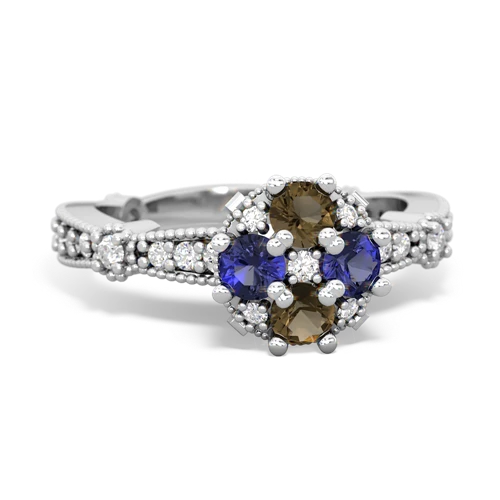 smoky quartz-lab sapphire art deco engagement ring